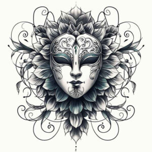 feathered-mask – tattoo design ideas free ai generated – neotraditional-classic-motifs – for-fingers – Gallery: masks-inkby-ai