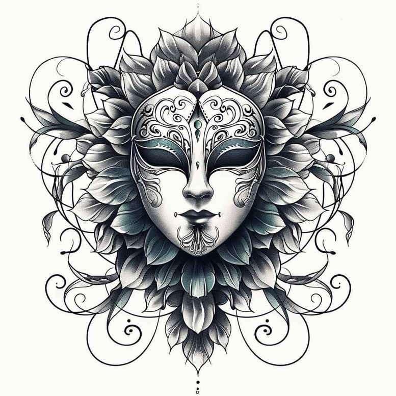 feathered-mask – tattoo design ideas free ai generated – neotraditional-classic-motifs – for-fingers – Gallery: masks-inkby-ai