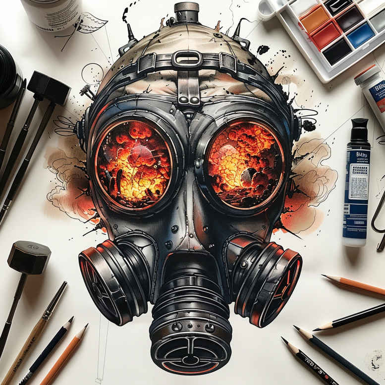 feathered-mask – tattoo design ideas free ai generated – neotraditional-vibrant-palette – for-forearm – Gallery: masks-inkby-ai