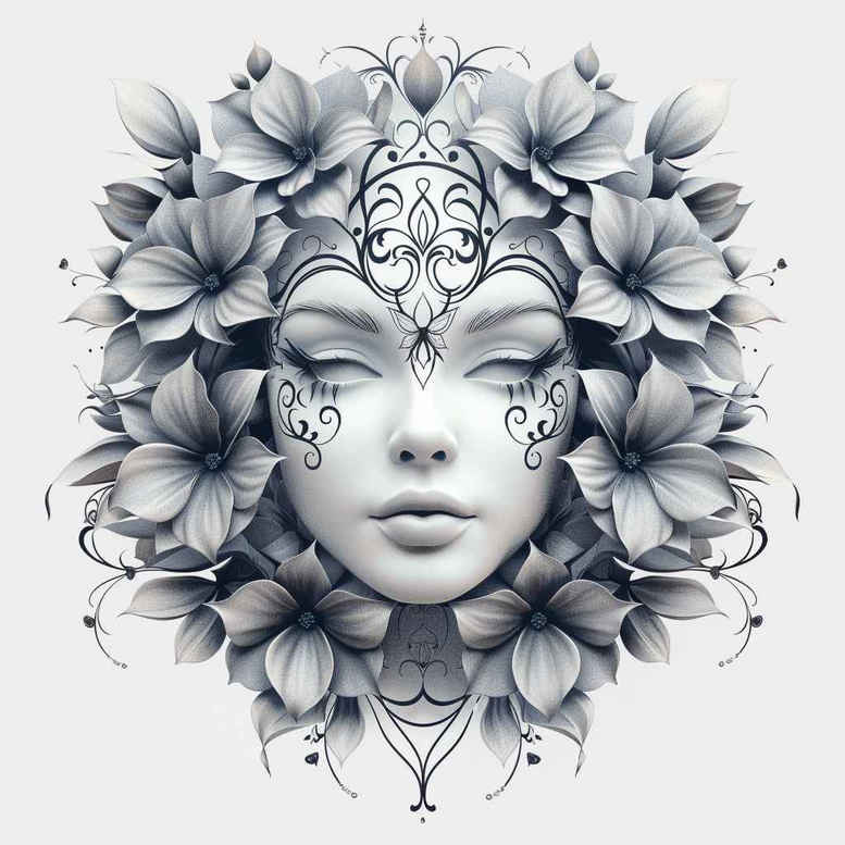 feathered-mask – tattoo design ideas free ai generated – realism-rich-blacks – for-ankle – Gallery: masks-inkby-ai