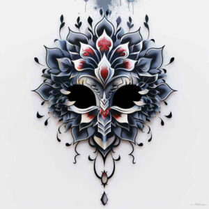 feathered-mask – tattoo design ideas free ai generated – surrealism-abstract-forms – for-back-shoulder – Gallery: masks-inkby-ai
