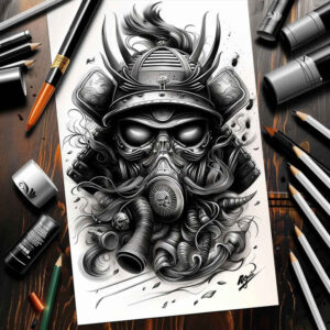 floral-mask – tattoo design ideas free ai generated – neotraditional-crisp-lines – for-shin – Gallery: masks-inkby-ai