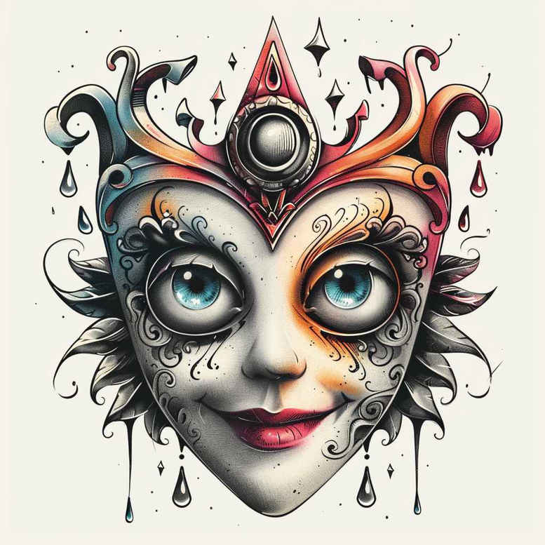 floral-mask – tattoo design ideas free ai generated – surrealism-blurred-boundaries – for-shoulder – Gallery: masks-inkby-ai