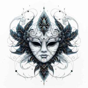 floral-mask – tattoo design ideas free ai generated – surrealism-distorted-reality – for-full-back – Gallery: masks-inkby-ai