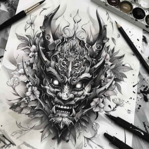 for-women – tattoo design ideas free ai generated – neotraditional-refined-lines – for-foot – Gallery: masks-inkby-ai