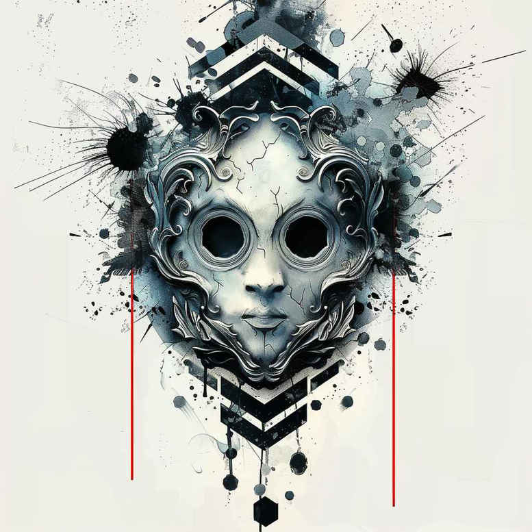frilled-mask – tattoo design ideas free ai generated – neotraditional-artful-color – for-ankle – Gallery: masks-inkby-ai