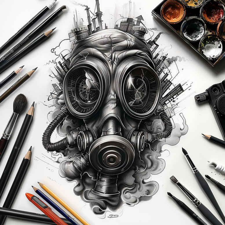frilled-mask – tattoo design ideas free ai generated – neotraditional-clear-lines – for-behind-ear – Gallery: masks-inkby-ai