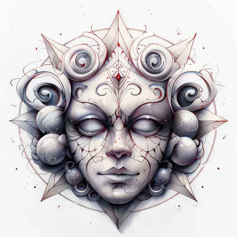 frilled-mask – tattoo design ideas free ai generated – realism-realistic-perspective – for-toe – Gallery: masks-inkby-ai