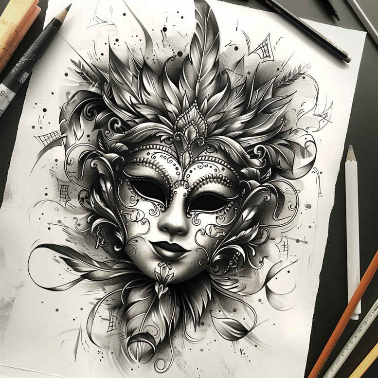 frilled-mask – tattoo design ideas free ai generated – realism-vivid-detail – for-wrist – Gallery: masks-inkby-ai