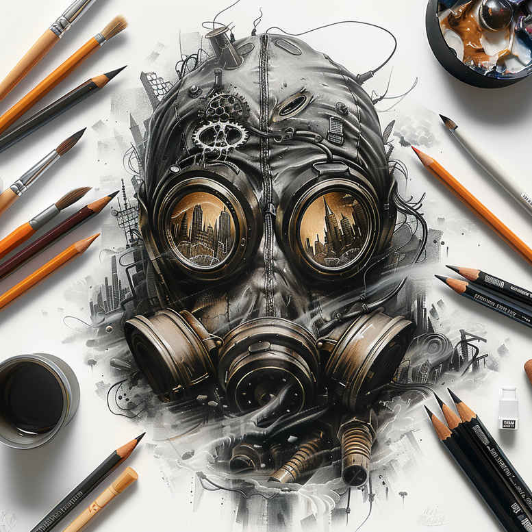 geometric-mask – tattoo design ideas free ai generated – neotraditional-classic-motifs – for-lower-arm – Gallery: masks-inkby-ai