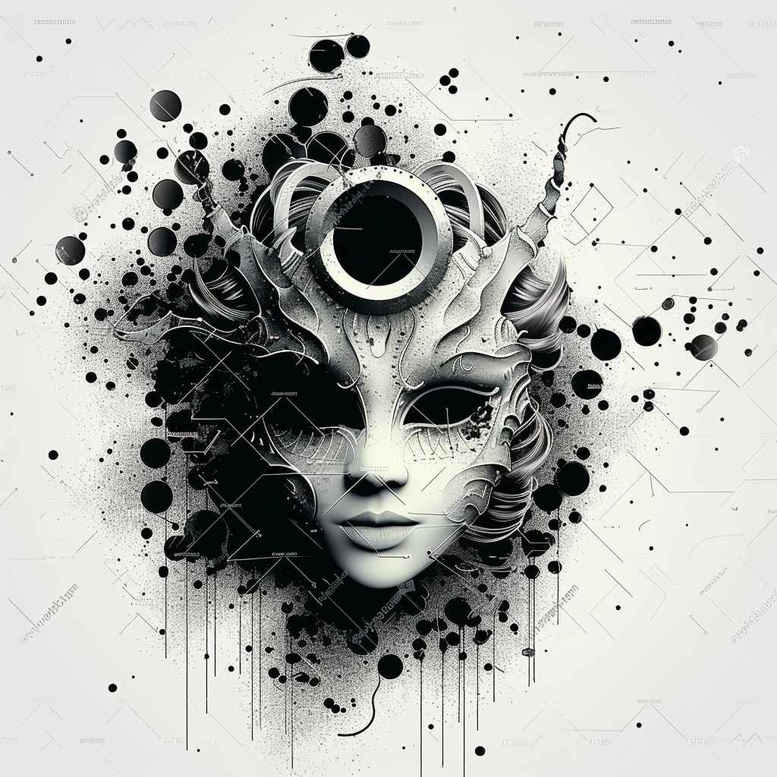 geometric-mask – tattoo design ideas free ai generated – neotraditional-clean-fill – for-calf – Gallery: masks-inkby-ai