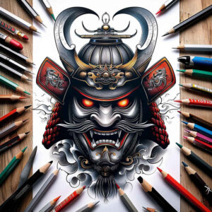 geometric-mask – tattoo design ideas free ai generated – realism-realistic-proportions – for-lower-chest – Gallery: masks-inkby-ai