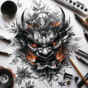 geometric-mask – tattoo design ideas free ai generated – realism-soft-contrast – for-temple – Gallery: masks-inkby-ai