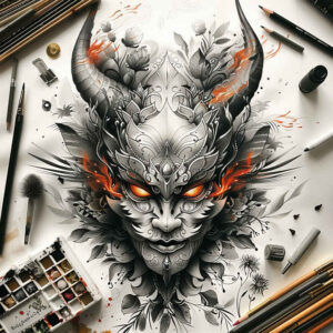 geometric-pattern-mask – tattoo design ideas free ai generated – neotraditional-layered-fill – for-back – Gallery: masks-inkby-ai