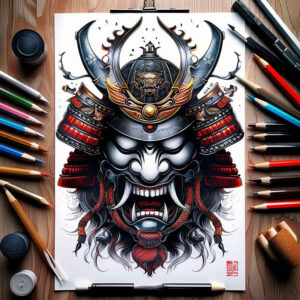 geometric-pattern-mask – tattoo design ideas free ai generated – realism-natural-color-palette – for-back – Gallery: masks-inkby-ai