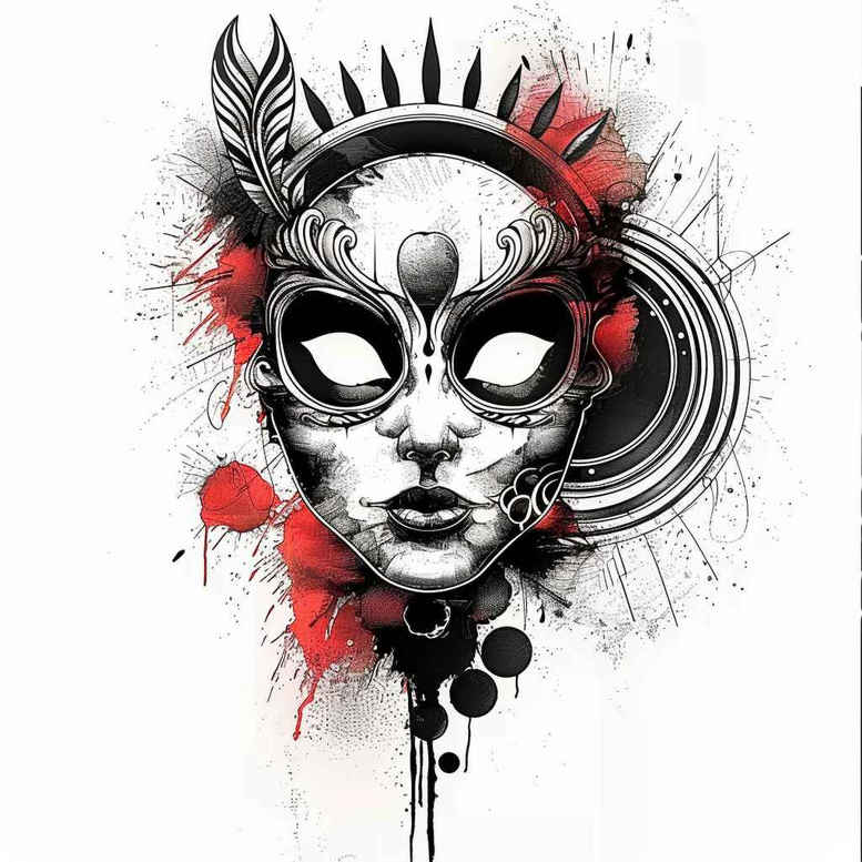 japanese-mask – tattoo design ideas free ai generated – realism-illustrative-style – for-upper-arm – Gallery: masks-inkby-ai