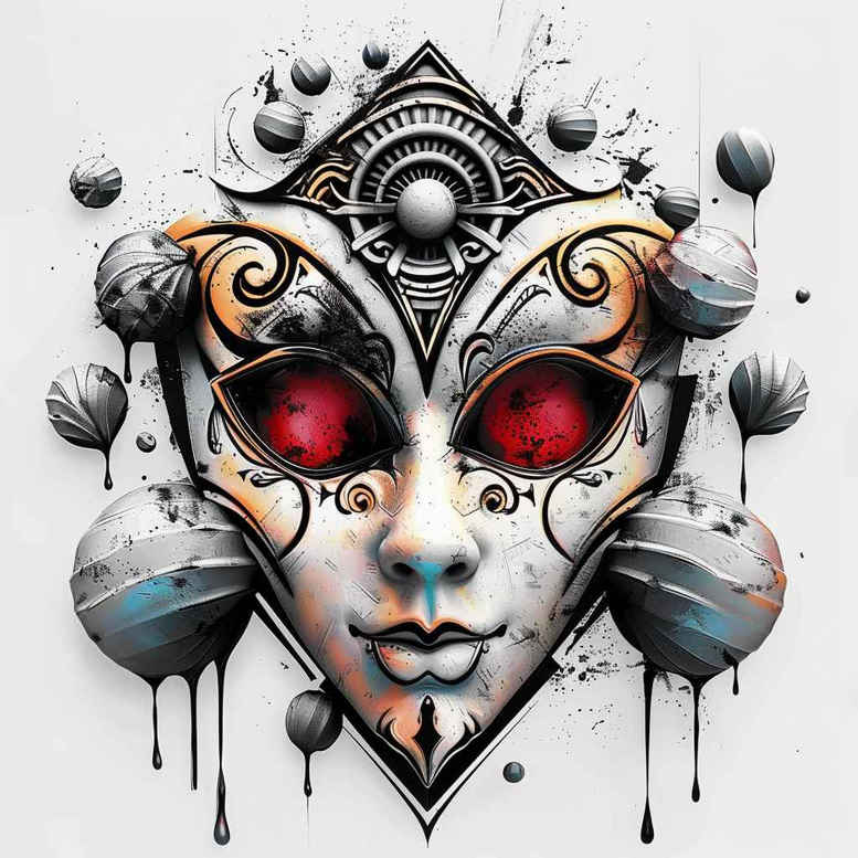 japanese-mask – tattoo design ideas free ai generated – realism-sharp-focus – for-upper-chest – Gallery: masks-inkby-ai