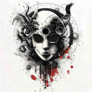 japanese-mask – tattoo design ideas free ai generated – surrealism-ethereal-glow – for-toe – Gallery: masks-inkby-ai