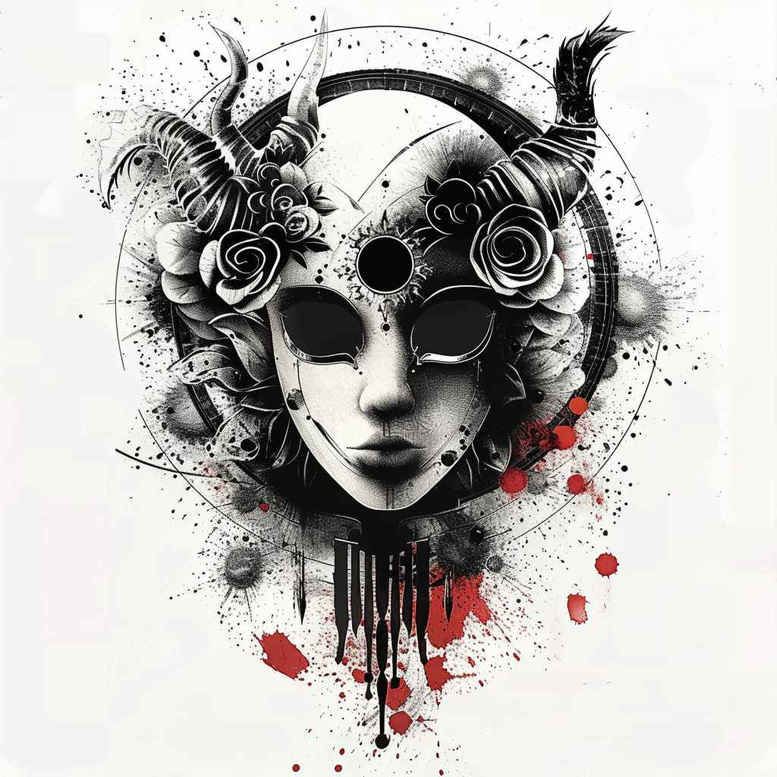japanese-mask – tattoo design ideas free ai generated – surrealism-ethereal-glow – for-toe – Gallery: masks-inkby-ai