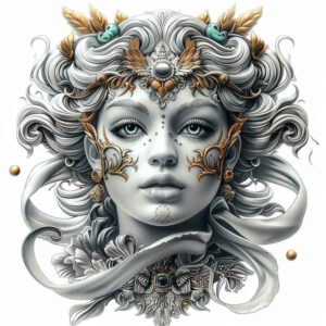 japanese-mask – tattoo design ideas free ai generated – surrealism-melting-forms – for-knee – Gallery: masks-inkby-ai