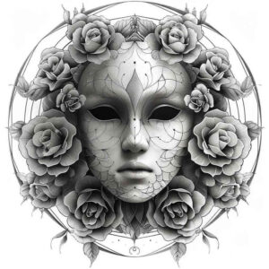 japanese-mask – tattoo design ideas free ai generated – surrealism-unreal – for-calf – Gallery: masks-inkby-ai