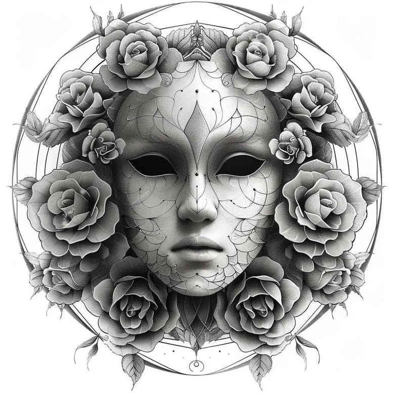 japanese-mask – tattoo design ideas free ai generated – surrealism-unreal – for-calf – Gallery: masks-inkby-ai