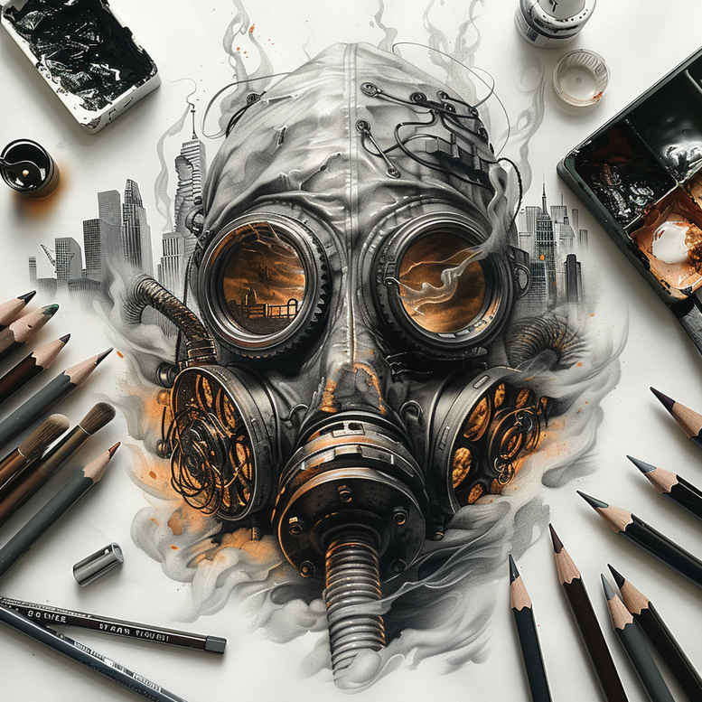 lined-mask – tattoo design ideas free ai generated – neotraditional-vivid-gradients – for-thigh – Gallery: masks-inkby-ai