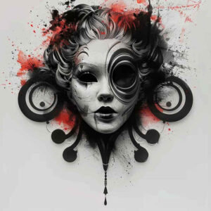 lined-mask – tattoo design ideas free ai generated – realism-digital-realism – for-lower-back – Gallery: masks-inkby-ai