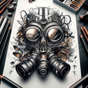 lined-mask – tattoo design ideas free ai generated – realism-minimal-grain – for-elbow – Gallery: masks-inkby-ai