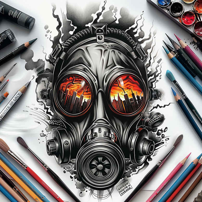 lined-mask – tattoo design ideas free ai generated – surrealism-whimsical – for-lower-thigh – Gallery: masks-inkby-ai