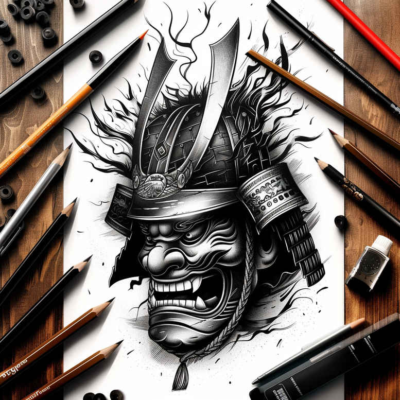 mask-in-motion – tattoo design ideas free ai generated – realism-inner-glow – for-behind-ear – Gallery: masks-inkby-ai