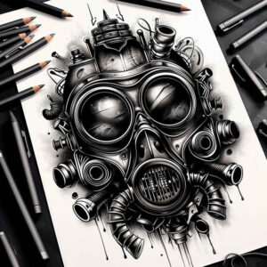 mask-in-motion – tattoo design ideas free ai generated – surrealism-fluid-forms – for-temple – Gallery: masks-inkby-ai