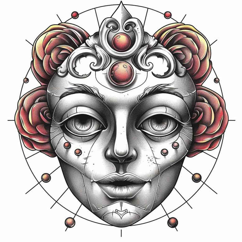 mask-tattoo – tattoo design ideas free ai generated – realism-photo-realistic – for-neck – Gallery: masks-inkby-ai