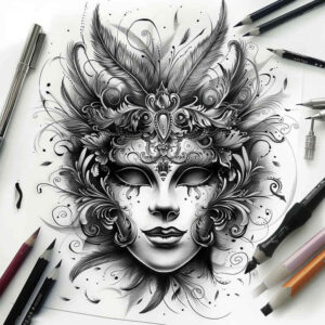 mask-tattoo – tattoo design ideas free ai generated – realism-realistic-lighting – for-full-back – Gallery: masks-inkby-ai