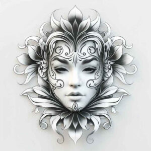 mask-tattoo – tattoo design ideas free ai generated – surrealism-melting-forms – for-biceps – Gallery: masks-inkby-ai