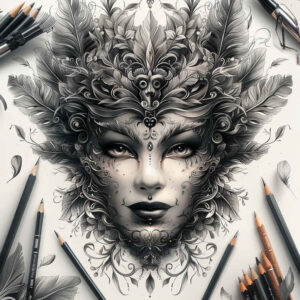 masks – tattoo design ideas free ai generated – neotraditional-color-blending – for-lower-leg – Gallery: masks-inkby-ai