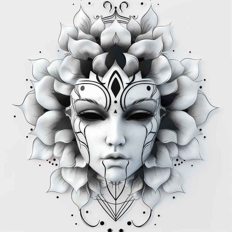 masks – tattoo design ideas free ai generated – realism-smooth-blackwork – for-thigh – Gallery: masks-inkby-ai