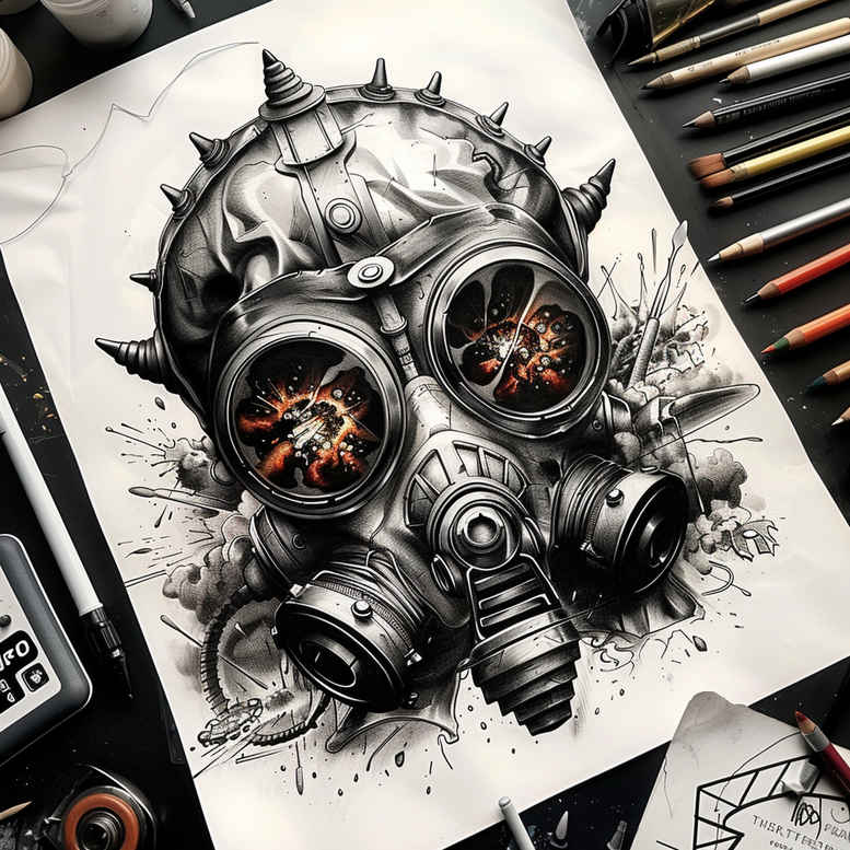 modern-mask – tattoo design ideas free ai generated – neotraditional-clean-fill – for-forearm – Gallery: masks-inkby-ai