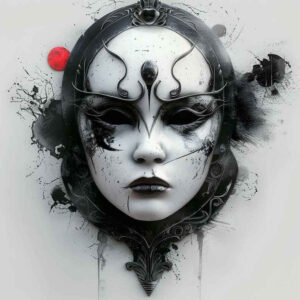 modern-mask – tattoo design ideas free ai generated – neotraditional-enhanced-shading – for-scapula – Gallery: masks-inkby-ai