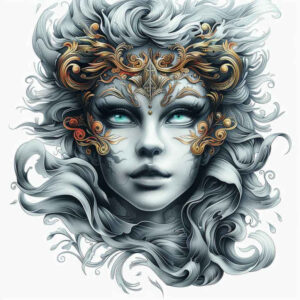 modern-mask – tattoo design ideas free ai generated – realism-optical-depth – for-lower-chest – Gallery: masks-inkby-ai
