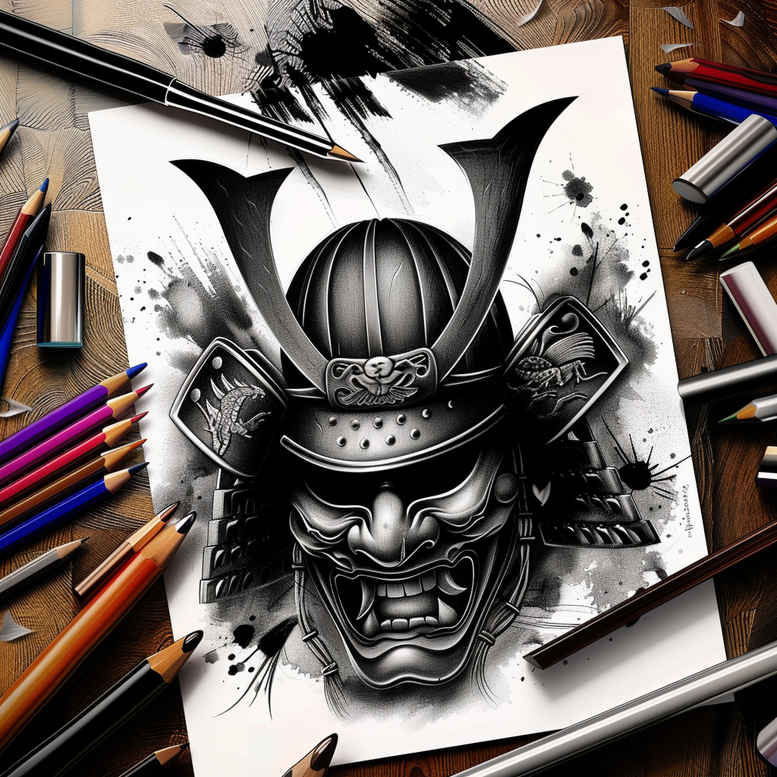 modern-mask – tattoo design ideas free ai generated – realism-visual-accuracy – for-shoulder-blade – Gallery: masks-inkby-ai