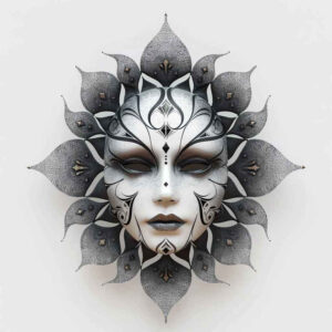 mysterious-mask – tattoo design ideas free ai generated – surrealism-unreal – for-lower-leg – Gallery: masks-inkby-ai