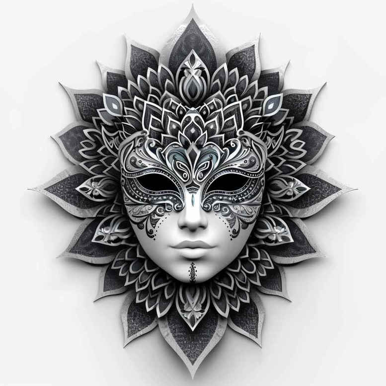 mystical-mask – tattoo design ideas free ai generated – realism-light-play – for-shin – Gallery: masks-inkby-ai