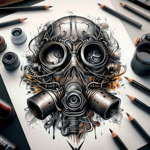 mystical-mask – tattoo design ideas free ai generated – surrealism-chromatic-aberration – for-temple – Gallery: masks-inkby-ai