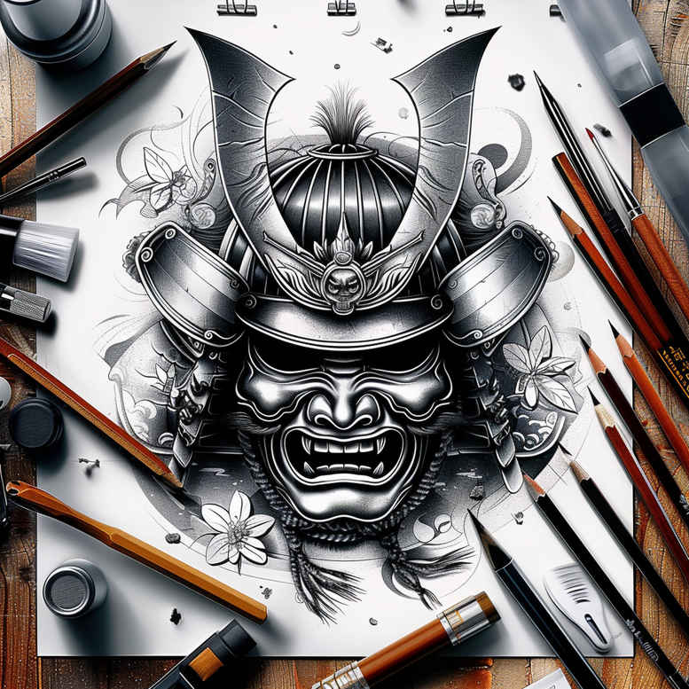 nature-motif-mask – tattoo design ideas free ai generated – realism-photo-like-tattoo – for-outer-arm – Gallery: masks-inkby-ai