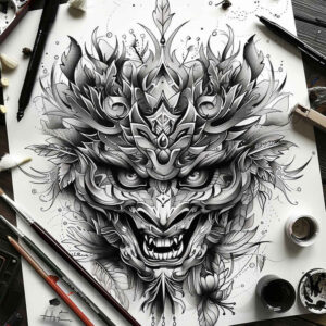 nature-motif-mask – tattoo design ideas free ai generated – realism-realistic-gleam – for-biceps – Gallery: masks-inkby-ai