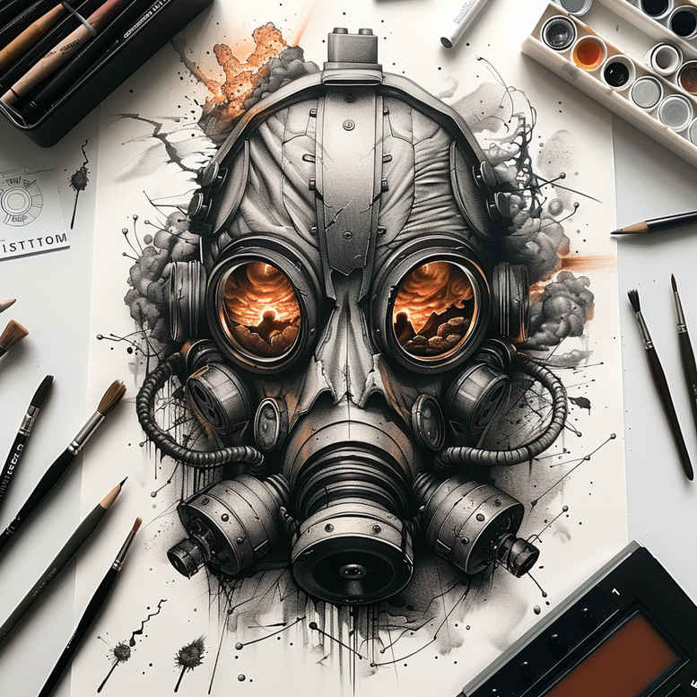 ornamental-detail-mask – tattoo design ideas free ai generated – neotraditional-layered-inks – for-behind-ear – Gallery: masks-inkby-ai