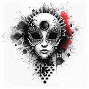ornamental-detail-mask – tattoo design ideas free ai generated – neotraditional-sharp-edges – for-abdomen – Gallery: masks-inkby-ai