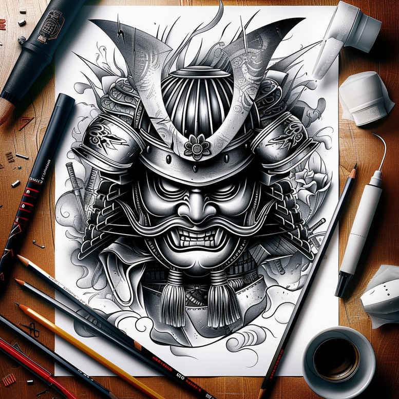 ornamented-mask – tattoo design ideas free ai generated – neotraditional-artistic-flair – for-palm – Gallery: masks-inkby-ai