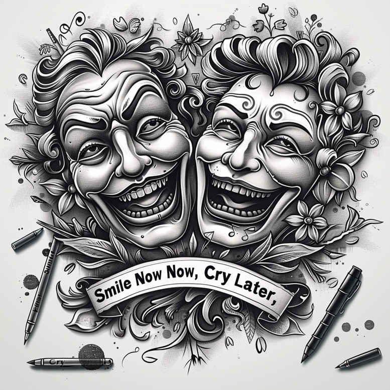 ornamented-mask – tattoo design ideas free ai generated – neotraditional-vivid-detail – for-shoulder-blade – Gallery: masks-inkby-ai